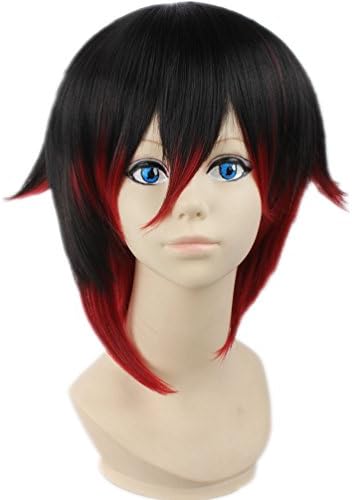 Black Red Short Straight Shadow Halloween Party Anime Show Cosplay Wig