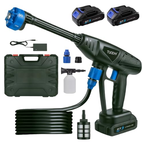 Cordless Pressure Washer 21V Portable Power Washer with 2 Battery and Charger Battery Pressure Washers with Storage Box 6-in-1 Nozzle and 5m Hose Cordless Jet Wash for Car Floor Garden Cleaning