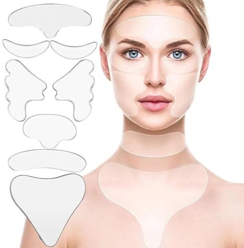Adesivo Silicone Anti-Rugas 8 Pçs Rosto Testa Busto Pescoço