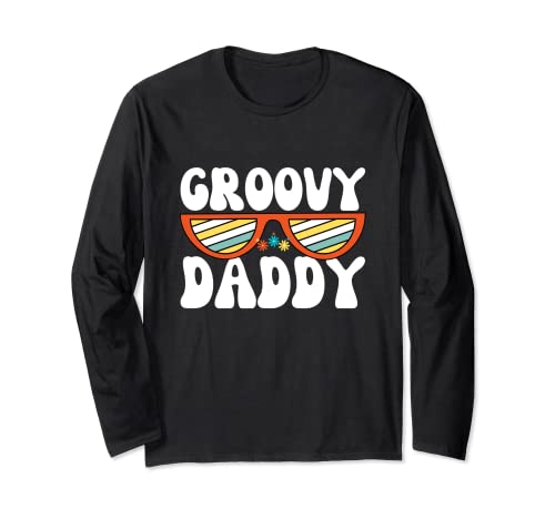 Matching Family 1st Birthday Party Retro Groovy Daddy Manga Larga