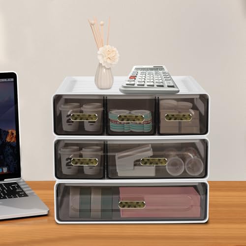 YSLoccbac Organizadores de cajones de 3 piezas, 6 cajones para almacenamiento de escritorio de oficina, diseño apilable y funcional para una fácil organización
