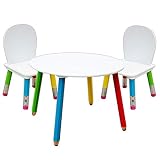 alles-meine.de GmbH 3 TLG. Set: Sitzgruppe - Kinder - aus sehr stabilen Holz - Bunte Stifte - rot / grün / gelb / blau / weiß - Tisch + 2 Stühle / für 1 - 5 Jahre - Kindermöbel B..