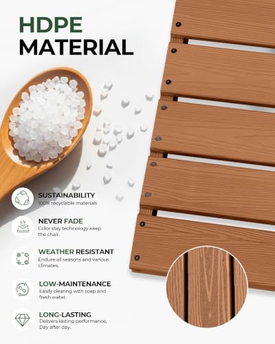 Image of Outdoor Patio Dining, All-Weather HDPE Chair Fade-Resistant, and Low Maintenance for Backyard, Garden, or Patio, Teak