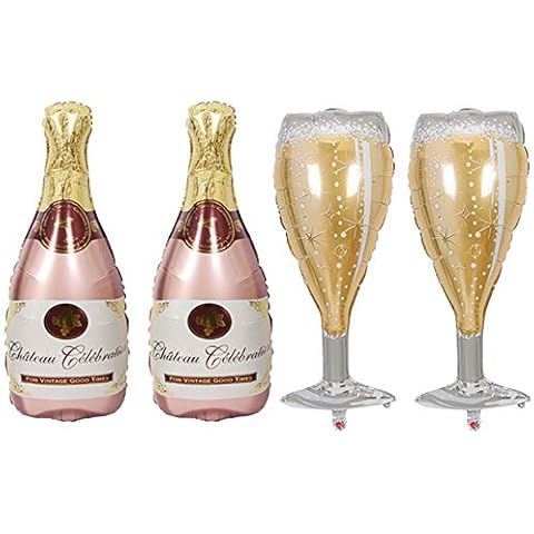 HORUIUS Champagne Bottle Balloons Champagne Glass Balloon Mylar Foil Balloons Birthday Engagement Bachelorette Party Bridal Shower Wedding Celebration Anniversary Decorations 4PCS Cover