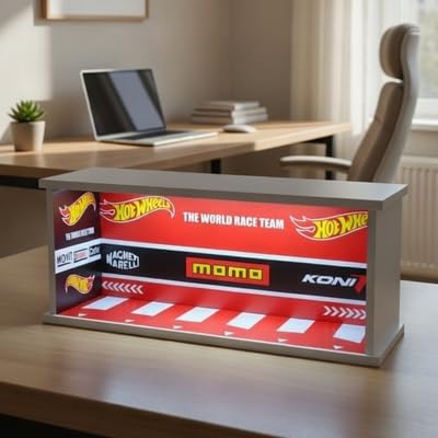 Image of Art Monk Premium Luxury Car Diorama Display Case with LED Lighting | MOMO Garage Theme | Wooden Diecast Car Display