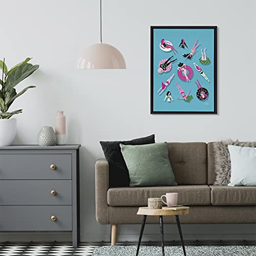 Kate And Laurel Sylvie Swimming Ladies Magenta And Blue Framed Canvas Wall Art By Cat Coquillette, 18X24 Black, Colorful Feminine Art For Wall #TOP1