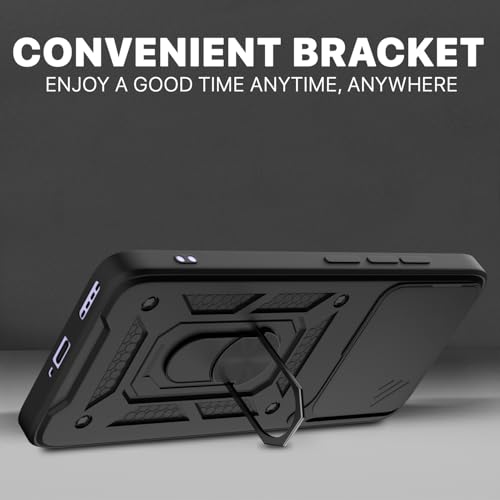 Image of Pikkme Back Cover for Realme 16 Pro 5G | 360 Protection Case | Sliding Camera Shield Cover & Ring Holder Stand D10 Tough Armor Bumper Case (Black)