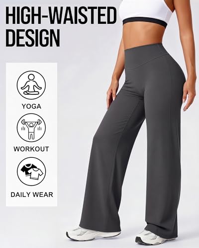 Image of Coume 2 Pack Women Workout Leggings Straight Wide Leg No Front Seam Yoga Gym Pants High Waist Buttery Soft Stretch Leggings
