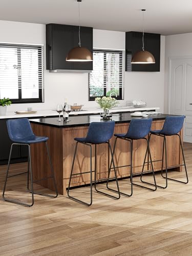 Image of 30in Bar Stools Counter Height Chairs Set of 3 Metal Legs (Blue)