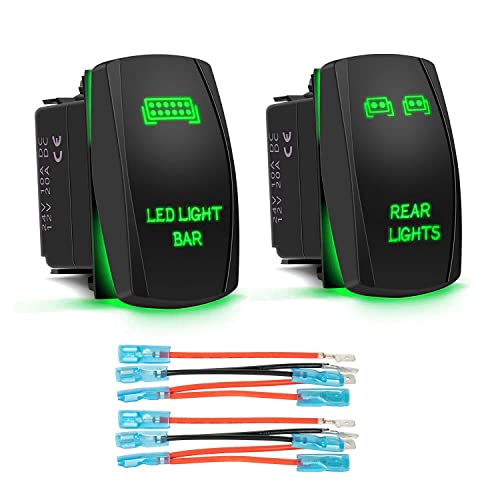 Green LED Light Bar + Rear Lights Toggle Rocker Switches Compatible for Car Truck ATV UTV Polaris Ranger RZR Turbo Can Am Commander SXS 4X4 (Combo Package)