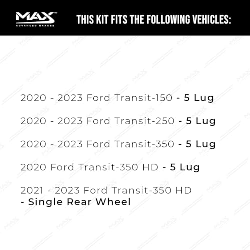 Image of Max Advanced Brakes Rear Brake Kit Compatible With 2020 2021 2022 2023 Ford Transit 150 250 350 HD 5 Lug SRW Replacement Geomet Coated OE Disc Brake Rotors and Ceramic Brake Pads