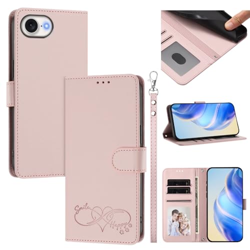 Jiajihua Cover Compatible with iPhone 17E / 16E / SE 2025 / SE4 Phone Case【Card Cash Slot Wallet Design Flip Kickstand Drop Protection】 Pink