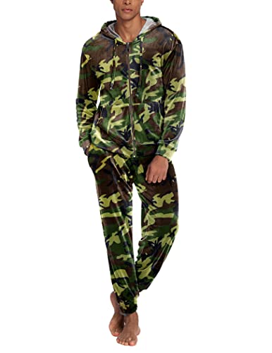 Ekouaer Velour Pajamas Zip Up Hoodie And Jogger Set For Men Camo Sweatsuit Set Casual Tracksuit With Pockets Medium #TOP17