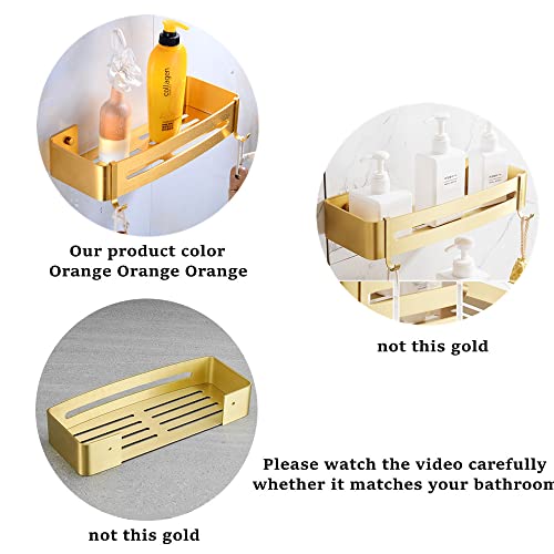 Coolnice 2 Pack Shower Caddy Shelf Organizer Aluminum Rectangle Shower Shelf With 4 Hooks Wall Mount Bathroom Shelf For Bathroom Toilet Kitchen No Need Drilling With Adhesive-Orange #TOP3