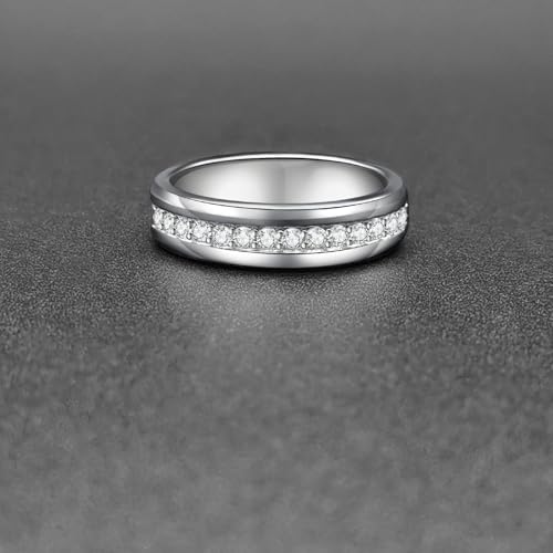 Moissanite Wedding Band Mens 925 Sterling Silver Ring 15 Round Cut D Color VVS1 Engagement Eternity Ring for Him Size 7-134