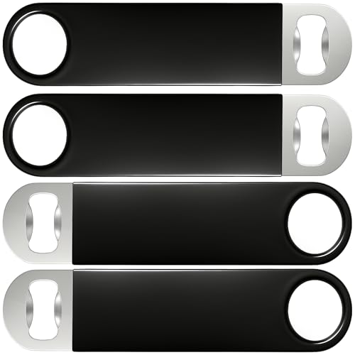 FLOW Barware Bottle Opener, 18cm Bar Blade | Rubber Coated Steel Beer Bottle Opener | Professional Dual Version Bar Blades Beer Openers | 4 Pack Black