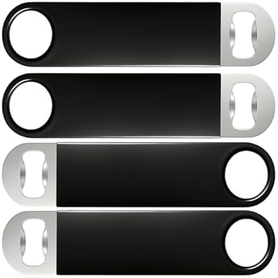 FLOW Barware Abridor de botellas, hoja de barra de 18 cm | Abridor de botellas de cerveza de acero recubierto de goma | Cuchillas de barra profesionales de doble versión | Paquete de 4 unidades negro | Ya disponible en tu tienda friki favorita! En mundofriki.es!