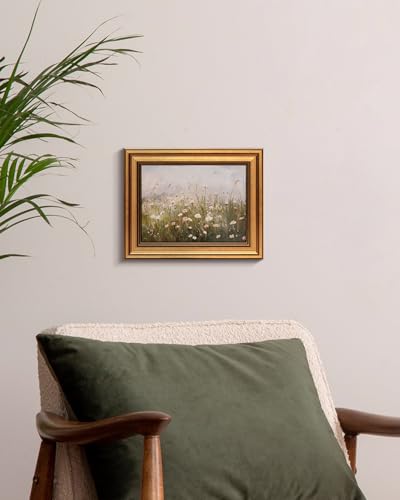 Image of HUARCEY Gold Framed Vintage Wall Art for Living Room Wildflower Field Landscape Decor Aesthetic Mother Day Gift for Mom Oil Painting Flower Wall Print Floral Pictures Canvas Artwork Shelf Decor 8x10in