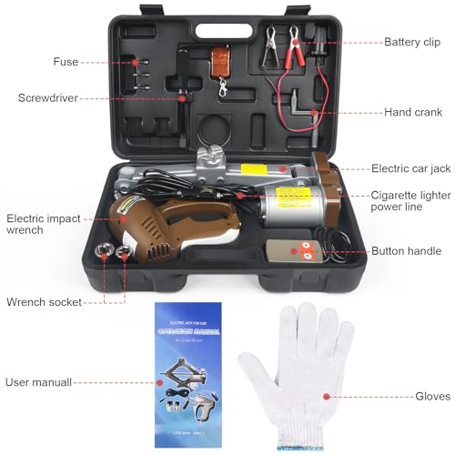 Image of Electric Car Jack 3 Ton Scissor Jack, 12V Electric Portable CarJack, Electric CarJack Kit with Impact Wrench, Scissor Jack for Cars, Electric Floor HydraulicJack for Lifting Cars
