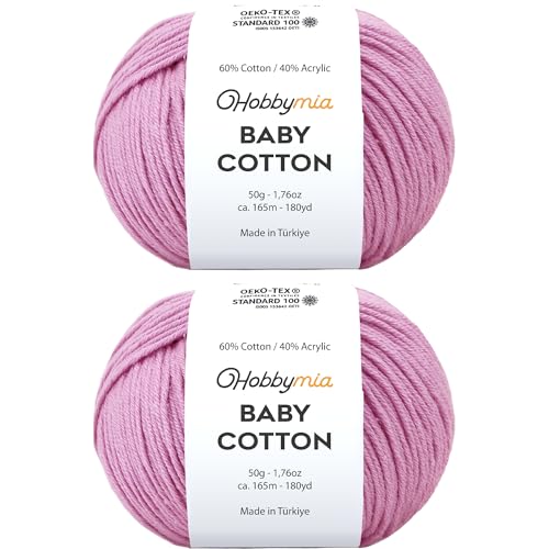 Image of Baby Cotton Blend Yarn - Soft Sport Weight Yarn for Crochet & Amigurumi - 50g /180yds - 60% Cotton 40% Acrylic - Ideal for Baby & Knitting Proj.(Pastel Violet, 2 Balls)