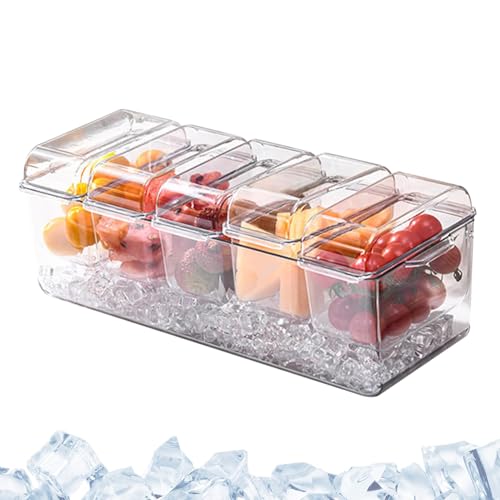 Bandeja para servir enfriada con hielo – Fuente para fiestas con múltiples compartimentos, bandeja para frutas transparente | Adorne la bandeja para servir fiestas, plato refrigerado para condimentos,