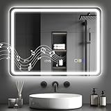 HOMCOM Miroir Salle de Bain Bluetooth avec éclairage LED 60 x 80 cm, Miroir Lumineux Mural...