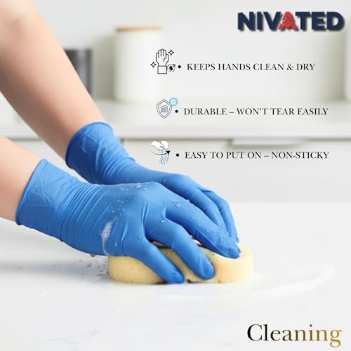 100PCS Nitrile Gloves Medium, Disposable Gloves, Blue, Latex Free & Powder Free, Cooking and Cleaning Gloves for Household and Food Use, Gants jetables — view 3