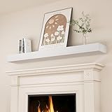 SAUMONIERES Fireplace Mantel Shelves 48 Inch Solid Wood Wall Mounted Long Floating Shelf Hollow, White