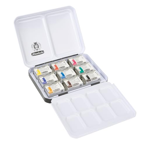 Schmincke – AKADEMIE® Aquarell Farbkasten, Grundsortiment 9 x 1/1 Näpfchen, 75 789 097, Metallkasten, hoch lichtechte Farbtöne, feine Künstler-Aquarellfarben