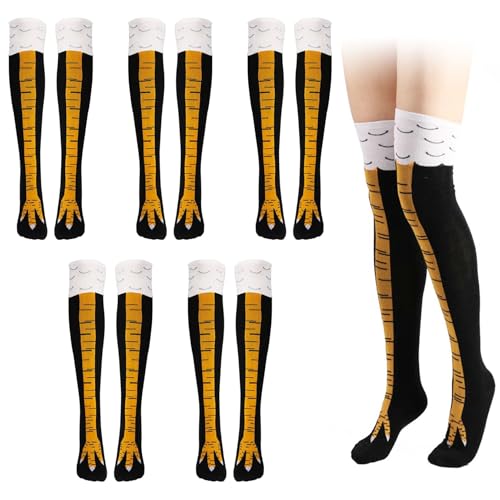 Idota Chicken Leg Socks 5 Paares, Funny Socks Witzige Socken Hühner Socken Kostüm Damen Hühnersocken Geschenke Hühnerbein Overknee Stocking Personalisierte Wärmer Strümpfe Komische Stockings