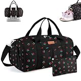 2PCS Gym Bag for Women, Duffle Bag with Wet Pocket & Shoe Compartment and Item Bag, Duffle Bag for Travel, Sports, Fitness & Workout
