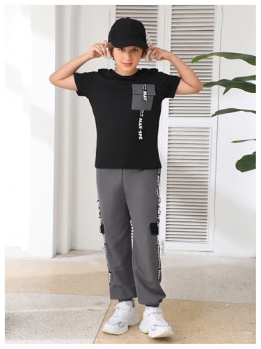 Image of OYOANGLE Boy's 2 Piece Outfits Graphic Short Sleeve Crew Neck T Shirt and Sweatpants Set