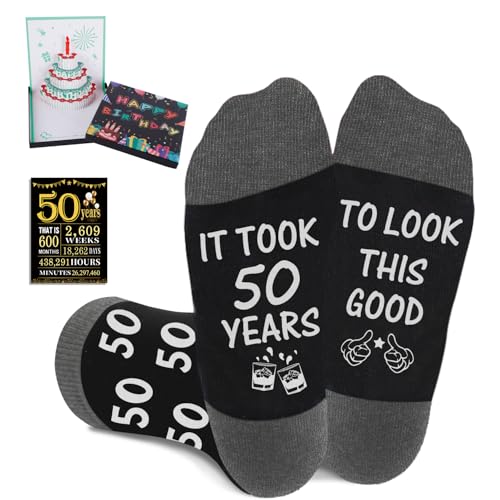 Amosking 50th Birthday Gifts for Men Socks for 50 Year Old Man 3D Pop Up Greeting Card Poster Anniversary Card Mens 50th Birthday Gifts