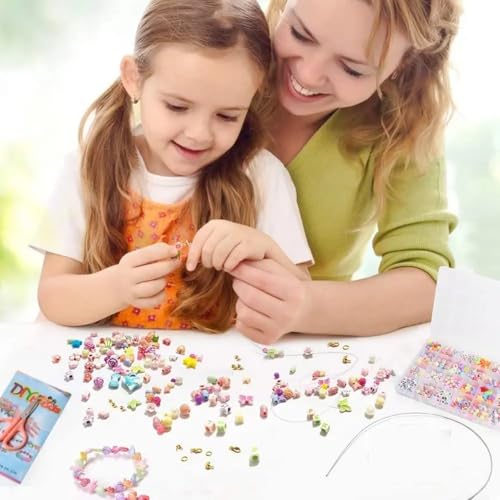 Image of MAGHROLA Beads Kit for Kids - Colorful Bracelet Beads Set with Clay Charms | DIY Jewelry Making Kit for Girls, Women | Arts & Crafts Bead Kit with Pony Beads, Plastic Beads | Gift Box Set (Pack of 1)