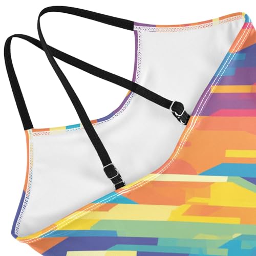 KLL Abstract Rainbow Stripes Girl 1 Piece Swimsuit Beach Swimming Suits Adjustable Strap Quick Dry4
