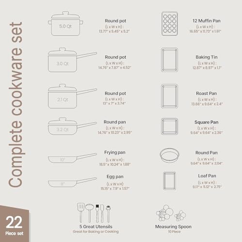 image for BAKKENMASTER Pots and Pans Set, 22-Piece Non Stick Cookware & Bakeware