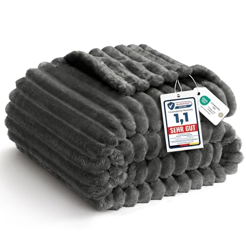 WAVVE Plaid Couverture Polaire 150x200 cm, Flanelle Couverture lit 2 Personnes, Jeté de Canapé Chaude et Douce Gris, Plaid Fourrure Canapé Grand