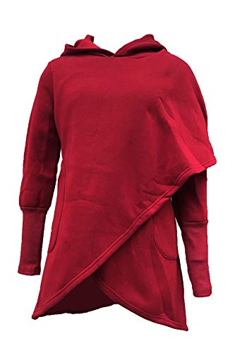 Sorrica Women s Long Sleeve Hoodies Asymmetric Hem Wrap Hoodie Pullover Sweatshirt with Pocket (XXL, Wine Red)
