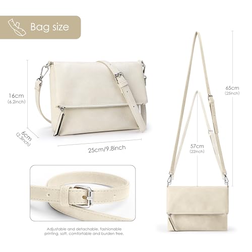 Image of KALIDI Vintage Vegan Leather Crossbody Bag PU Shoulder Bag Handbag Multiple Pockets Adjustable Removable Strap Women