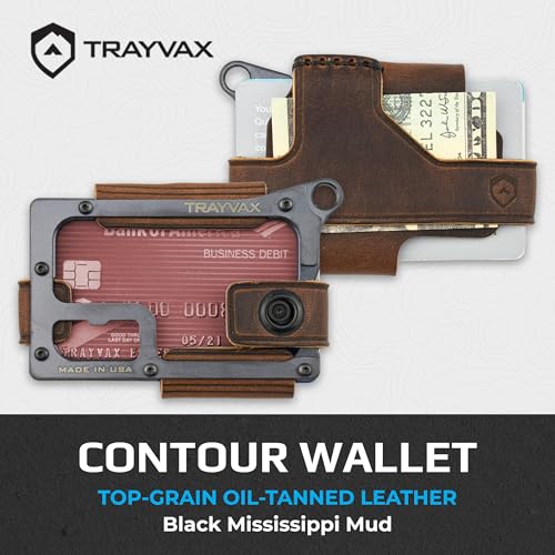 Image of Trayvax Contour Wallet, RFID Front Pocket Money and Credit Card Holder, Minimalist Slim Leather Metal Wallet for Men and Women, Black Mississippi Mud