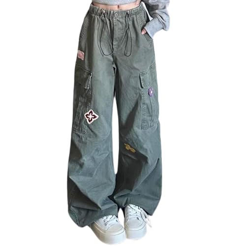 Vintage Cargo Pants for Women - Camo Wide Leg Pants with Adjustable Drawstring Baggy Coquette Wide Legs y2k Clothes