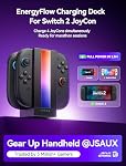 JSAUX EnergyFlow Charging Dock for Nintendo Switch 2 Joy Con Controllers, 4-in-1 RGB One-Touch Charger Station LED Indicator, Accessories with 5FT USB C Cable Compatible with Switch2 Joy Con | Charge 4 Controllers at Once, Magnetic Docking, RGB Light