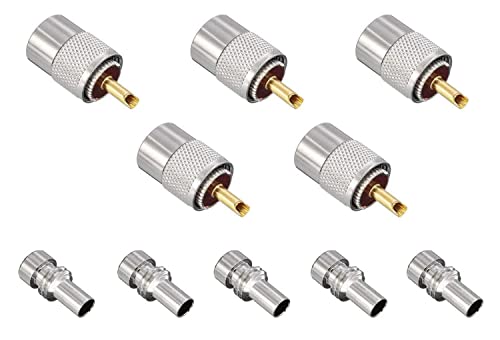 Paquete de 5 conectores de soldadura UHF PL259 con reductor para cable coaxial RG8x, RG8, RG59, LMR 400, RG 213, material de teflón de 50 ohm, adaptador RF de baja pérdida compatible con antena de