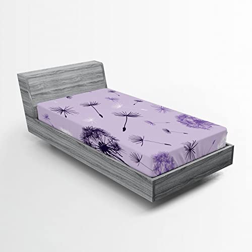 Ambesonne Dandelion 2 Pack Fitted Sheet, Botany Purple Maroon Tone, Bed Cover All-Round Elastic Deep Pockets 2 Pieces, Package Contains 2 Twin Size Fitted Sheets, Purple Maroon