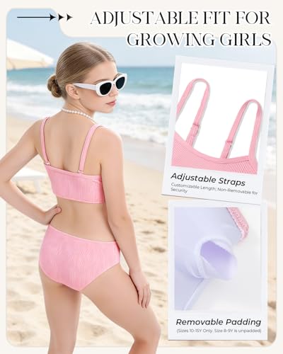 Image of Century Star Girls Ribbed 2-Piece Bikini Swimsuit - Fully Lined Modest Bathing Suit for Teens & Tweens