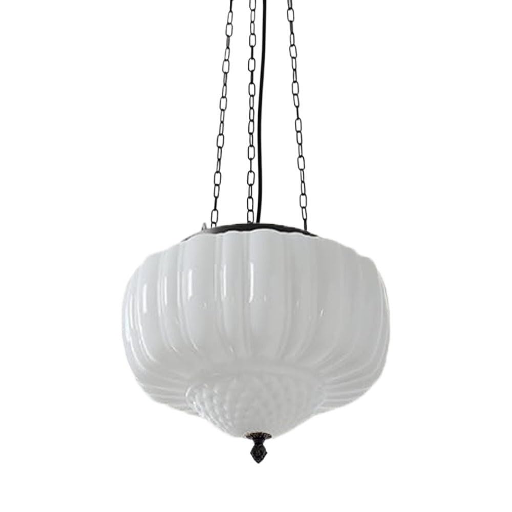 FEITENGDA Mid Century Cream Style Glass Pendant Light Modern Farmhouse Vintage Hanging Lamp Nordic Coastal Interior Iron Art Base Chandelier for Dining Room Bedroom Living Room(Creamy White)