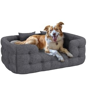 PawHut Cama para Perros Medianos Cama para Mascotas con 2 Almohadas Colchón para Perros con Base Antideslizante Funda Extraíble y Lavable 110x70x35 cm Gris