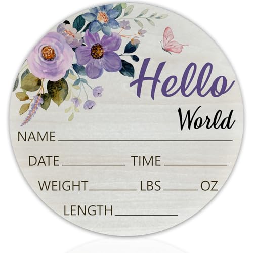 Image of Purple Rose Baby Announcement Sign, Wooden Nursery Name Plaque 6in | Purple Rose Themed Wooden Name Sign for Newborn Announcement, Nursery Decor, Baby Shower Gifts, Records Name, Date & Weight