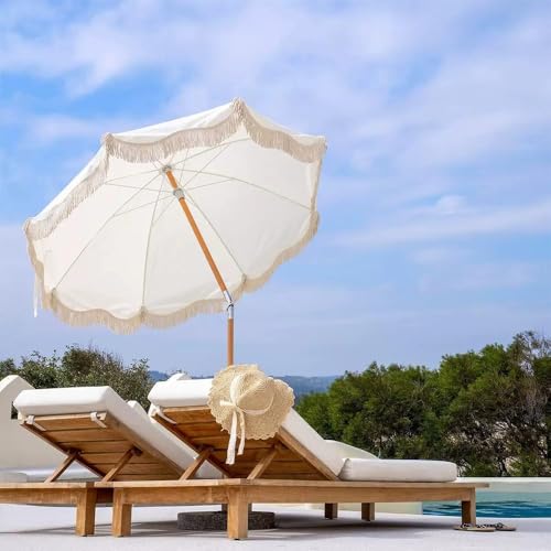 Sombrilla de playa de 1,8m portátil con flecos y toldo exterior ajustable para jardín 6
