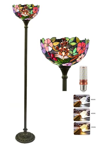 Lampadaire style Tiffany en verre de raisin et perles de cristal finitions antiques